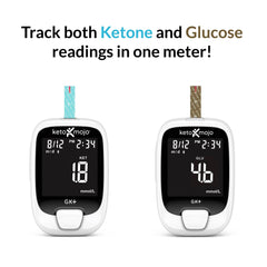 Keto-Mojo GK+ glucose strip close-up highlighting sterile packaging