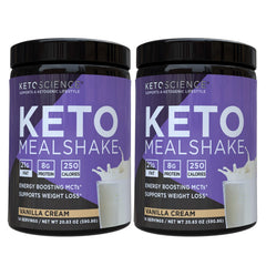 Keto Science Ketogenic Meal Shake vanilla tub for keto-friendly meal replacement.