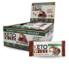 Keto Wise Fat Bombs chocolate with MCT oil packaging, convenient keto snack.
