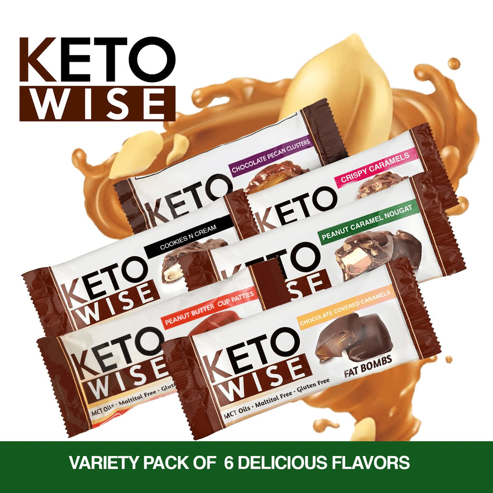 Keto Wise Fat Bombs nutrition label close-up highlights fat and carb info.