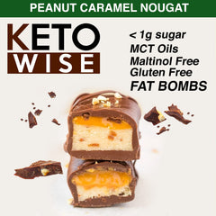 Keto Wise Fat Bombs packaged box featuring 16 two-piece portions.