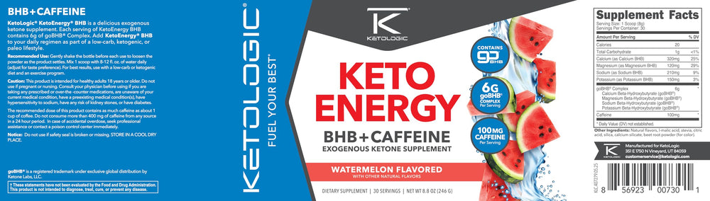 Ketologic KetoEnergy label emphasizes GMP testing for quality and safety