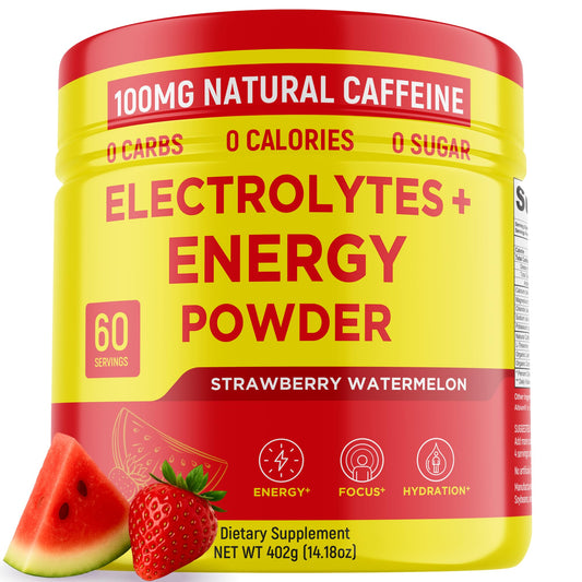 Keto Vitals energy powder in watermelon glass for refreshing hydration.
