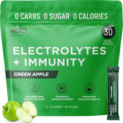 Keto Vitals green apple electrolyte powder bottle for refreshing immune support.