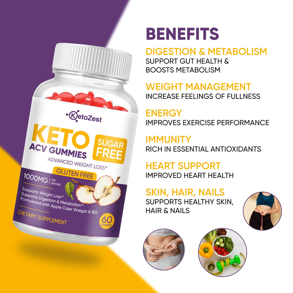 KetoZest Keto ACV Gummies bottle back view with nutrition details.