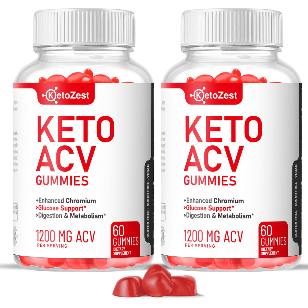 KetoZest Keto ACV Gummies bottle front view showing sugar-free, gluten-free formula.