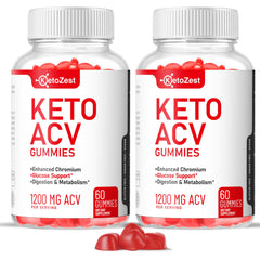KetoZest Keto ACV Gummies bottle front view showing sugar-free, gluten-free formula.
