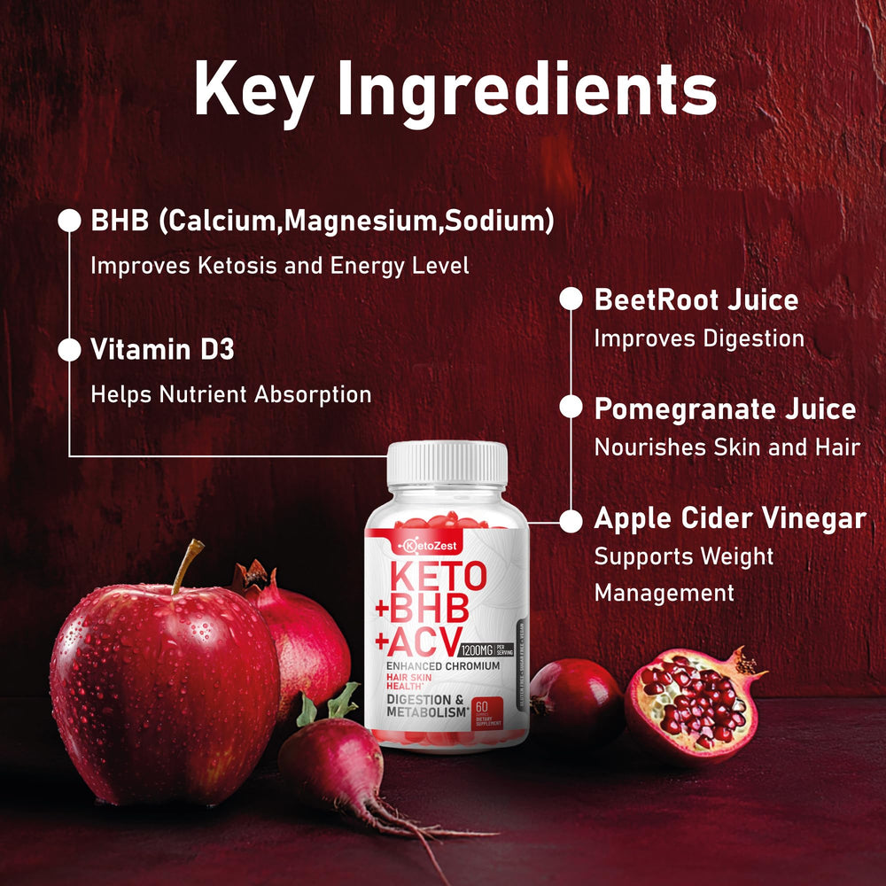 Close-up of ingredients panel on KetoZest packaging showing key components.
