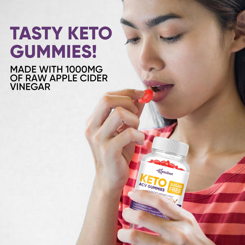 Label close-up on KetoZest ACV Gummies packaging details.
