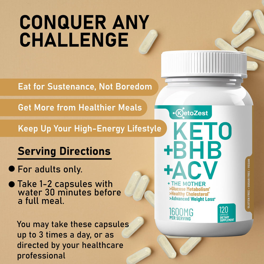 KetoZest odour-free ACV capsules packaging emphasizes convenient, odorless intake.