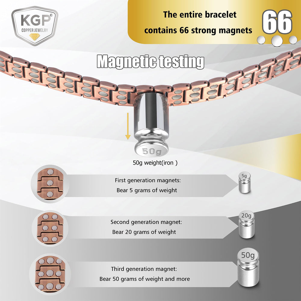 KGP copper bracelet fold-over clasp secures wear and style.