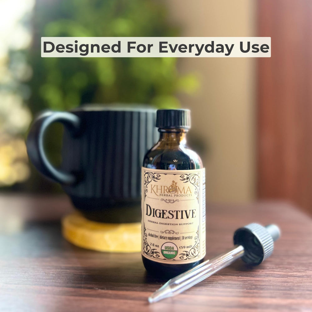 Khroma Organic Digestive Blend with tea idea for soothing ritual