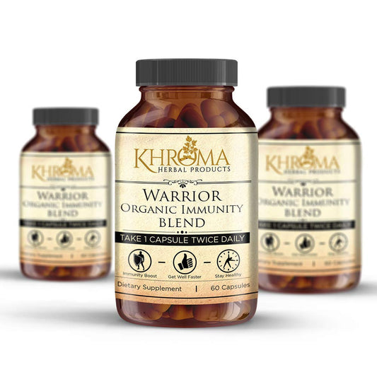 Khroma Warrior bottle featuring eight-herb blend for immune wellness.