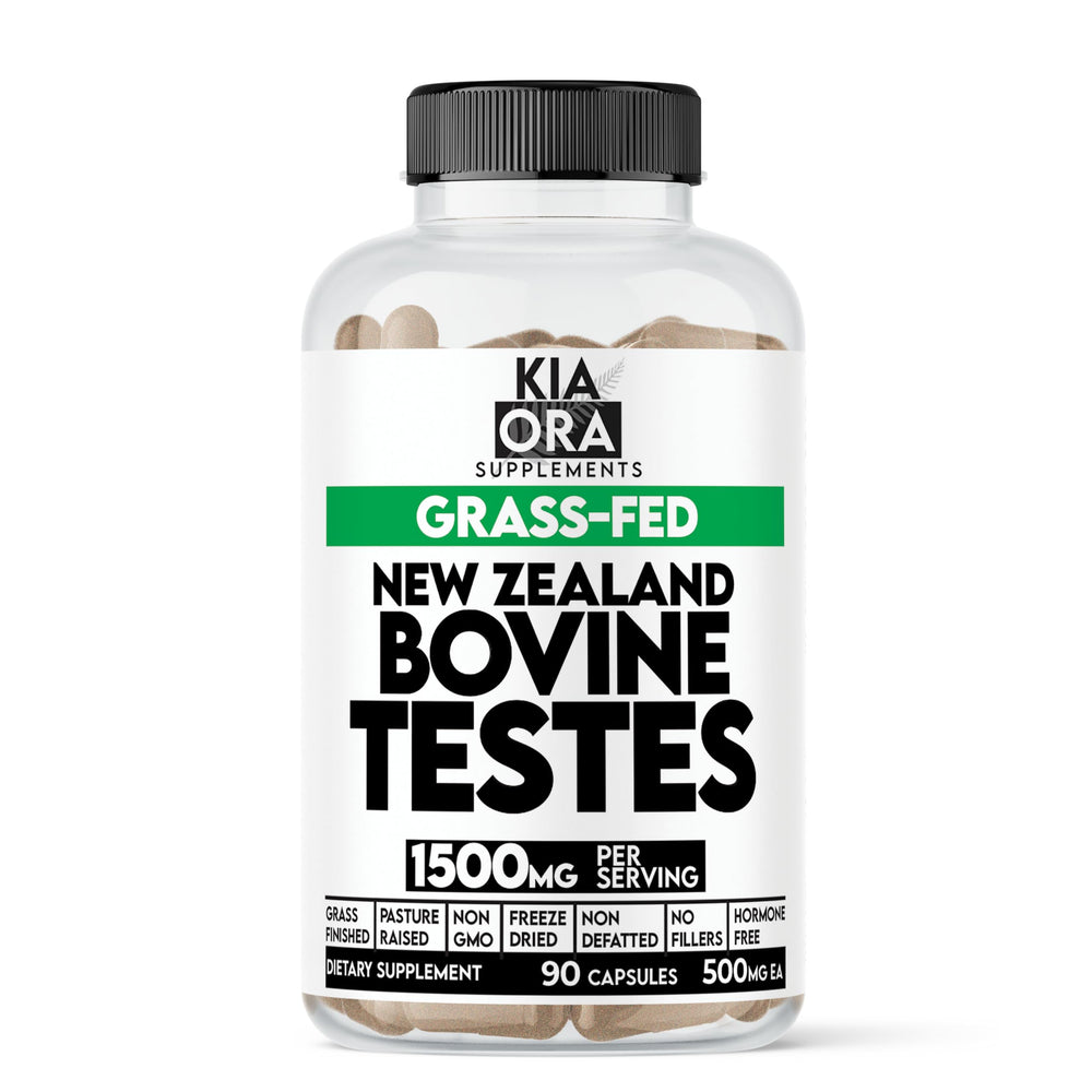Kia Ora Supplements beef testes bottle label highlights purity and New Zealand sourcing