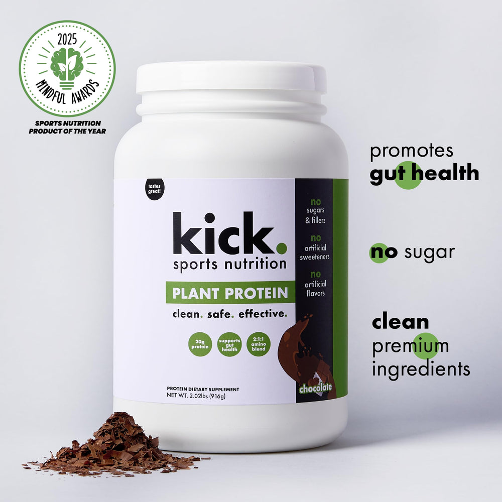 Kick Plant Protein Powder chocolate serving idea in a smoothie context.