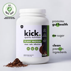 Kick Plant Protein Powder chocolate serving idea in a smoothie context.