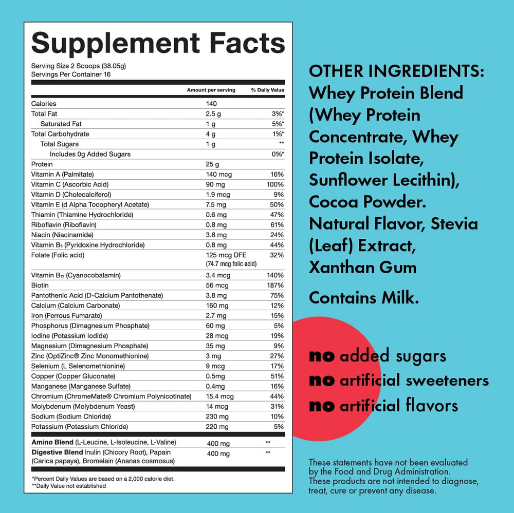 Close-up of the Kick Whey Protein Chocolate label highlighting gluten-free formula.