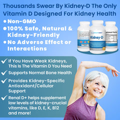 Kidney-D ingredients visual hints at K2 MK7 and antioxidants for bone and vascular health.