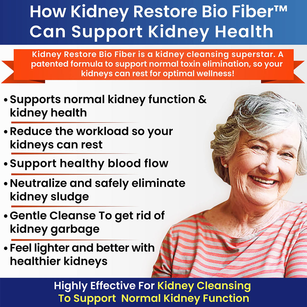 Kidney Restore Bio Fiber jar showcases clean-label natural ingredients.