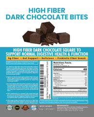Kidney Restore dark chocolate bites on plate, dessert-like fiber snack.
