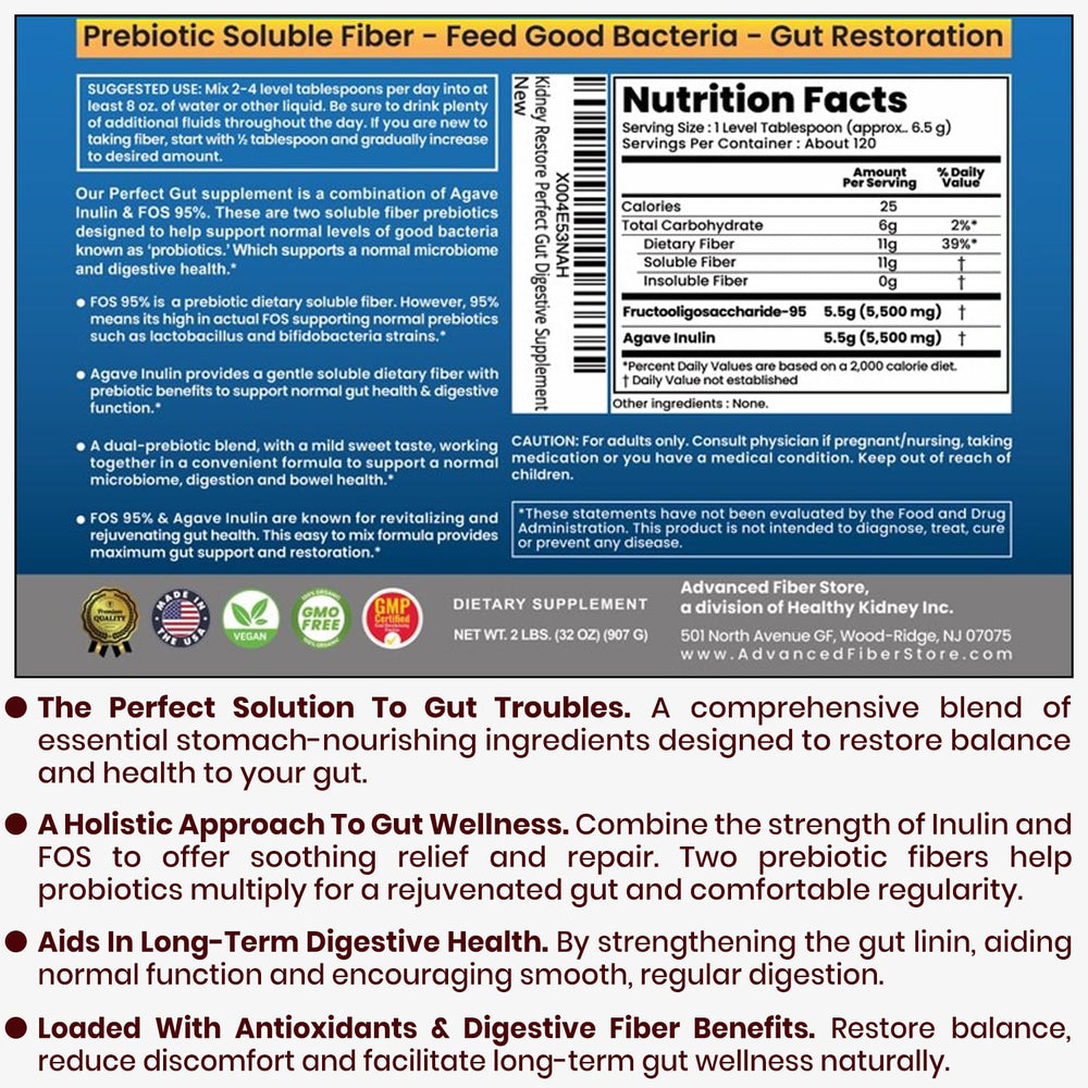 Kidney Restore Perfect Gut packaging panel focused on ingredients.