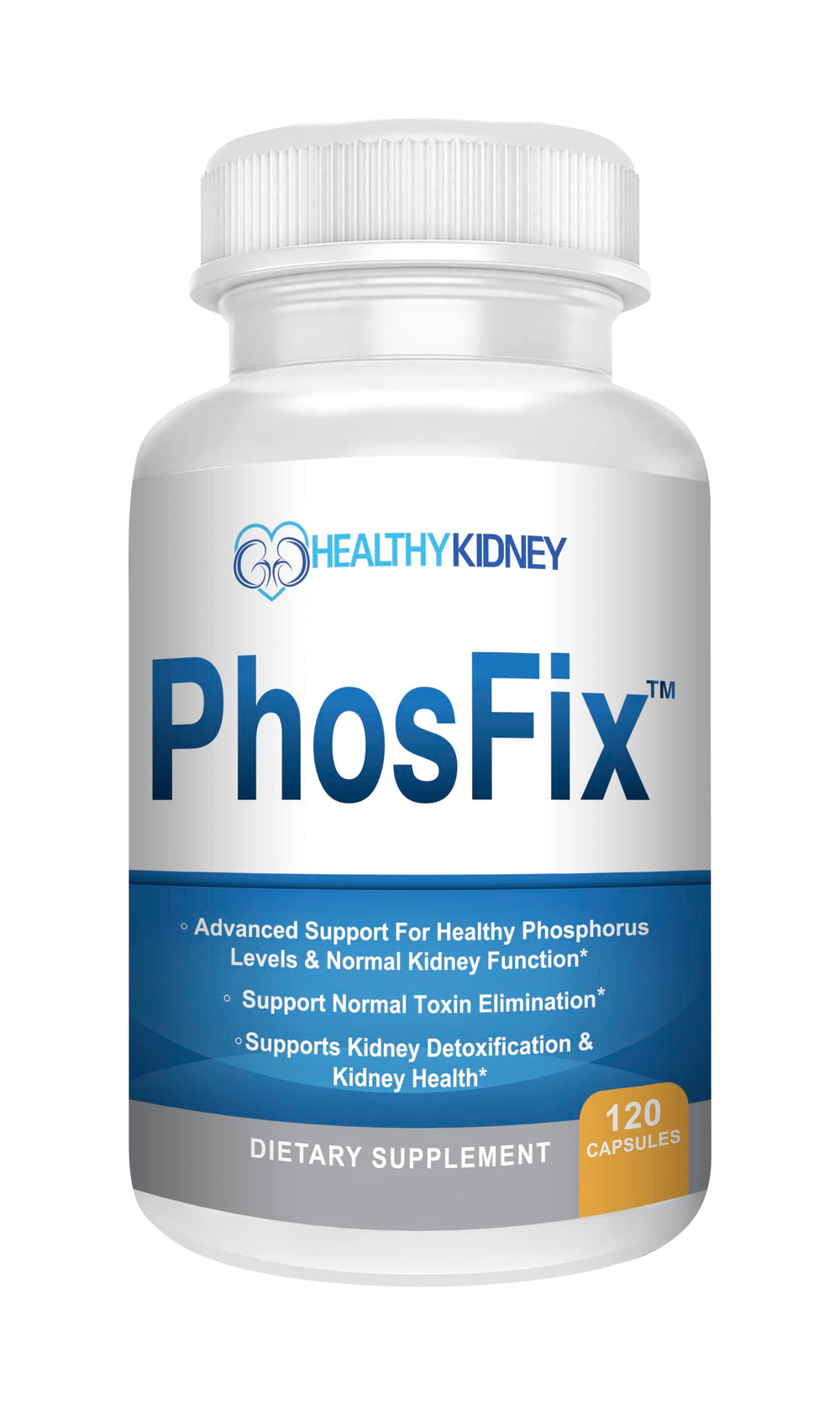 PhosFix bottle close-up showing convenient daily use by Kidney Restore