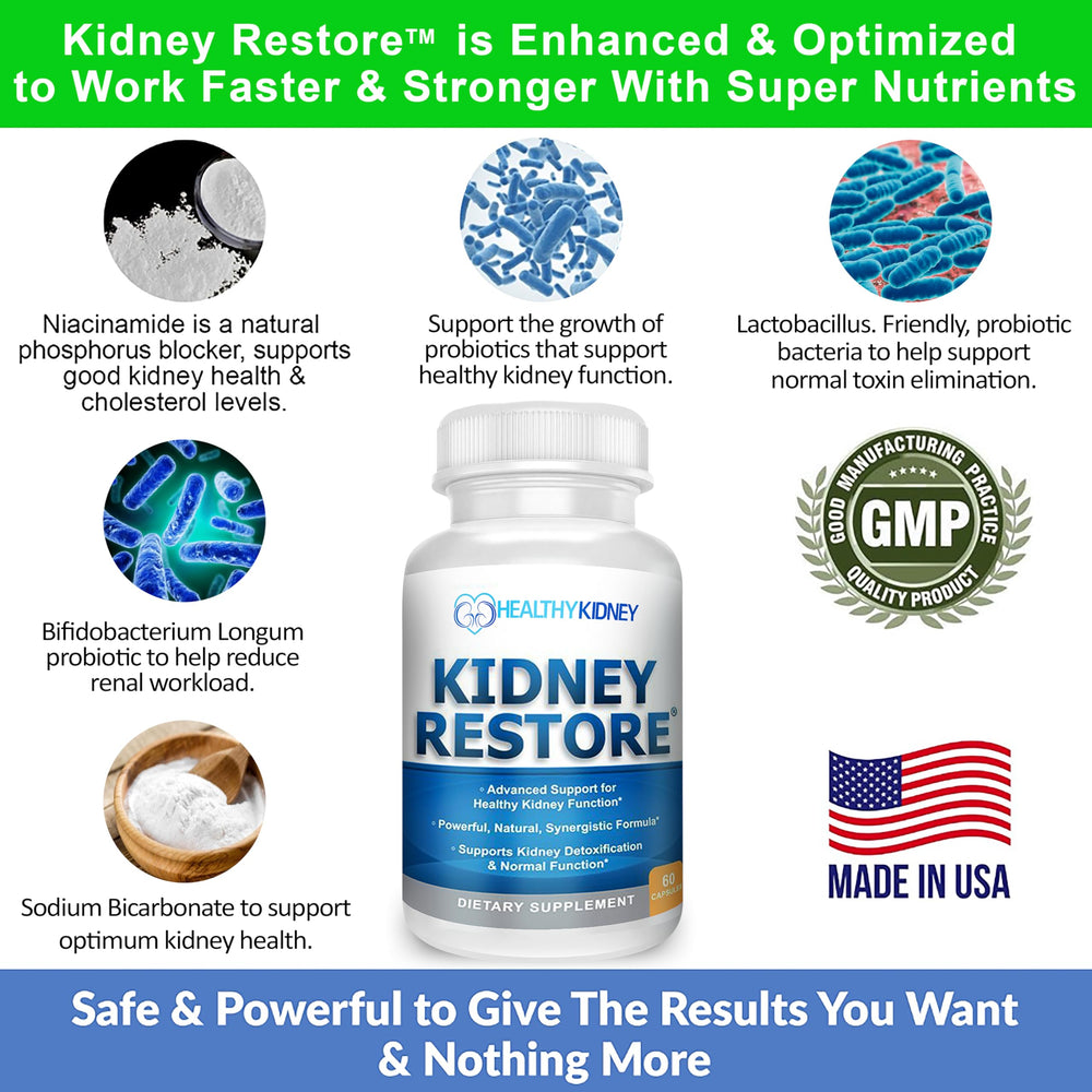 Kidney Restore probiotic gut support promotes natural balance and may aid removal processes