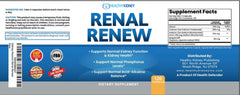 Promotional overlay for Renal Renew highlights 120 capsules and value.