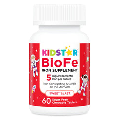 KidStar BioFe Pure Iron chewable bottle front promotes daily iron support for families.