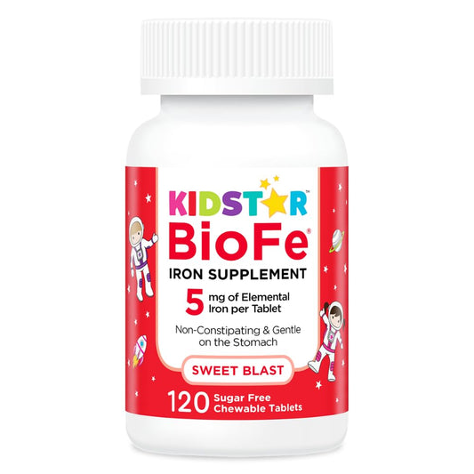 KidStar Nutrients BioFe Pure Iron chewables tablet close-up for daily use