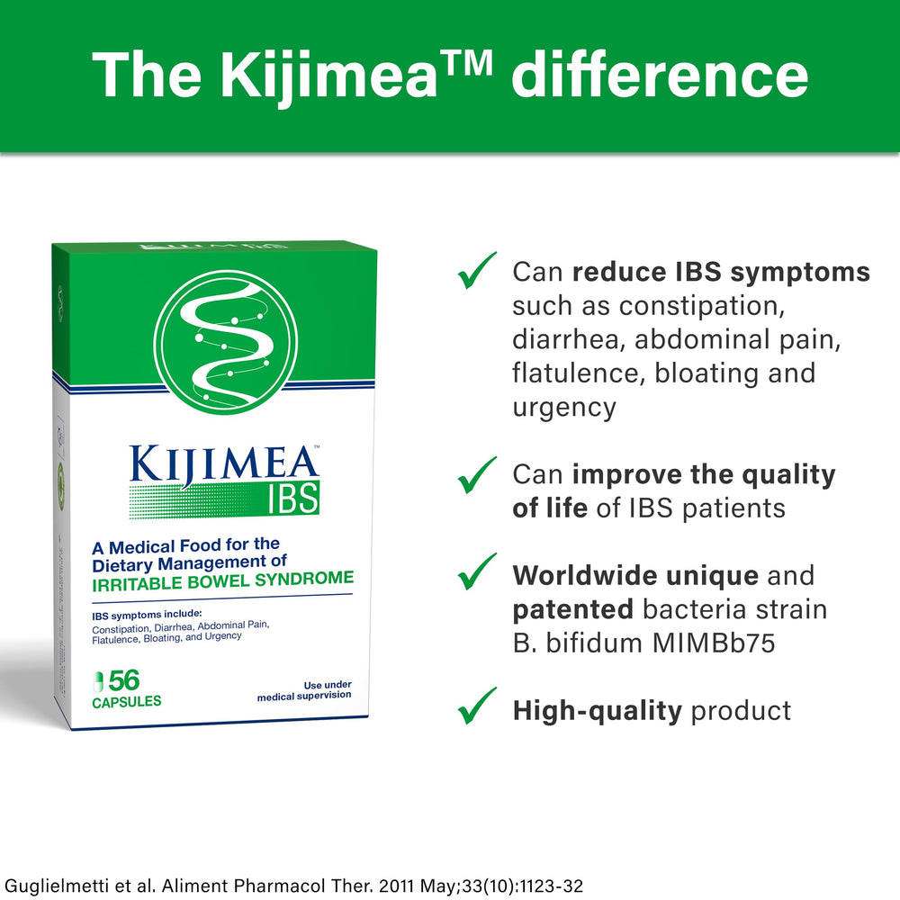 Kijimea IBS label detail highlighting B. bifidum MIMBb75 strain.