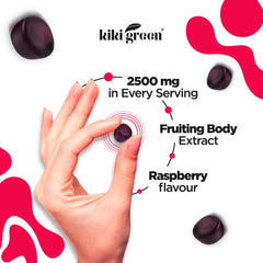 KIKI Green mushroom blend shelf display highlights immune and cognitive support potential