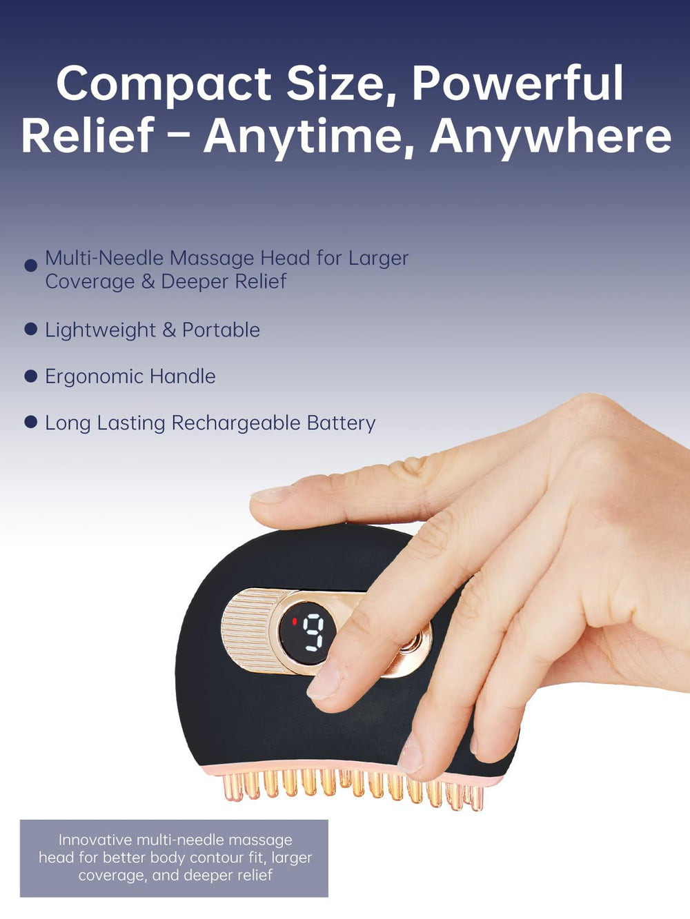 Kinbana portable rechargeable massager ready for home, office, or travel use.
