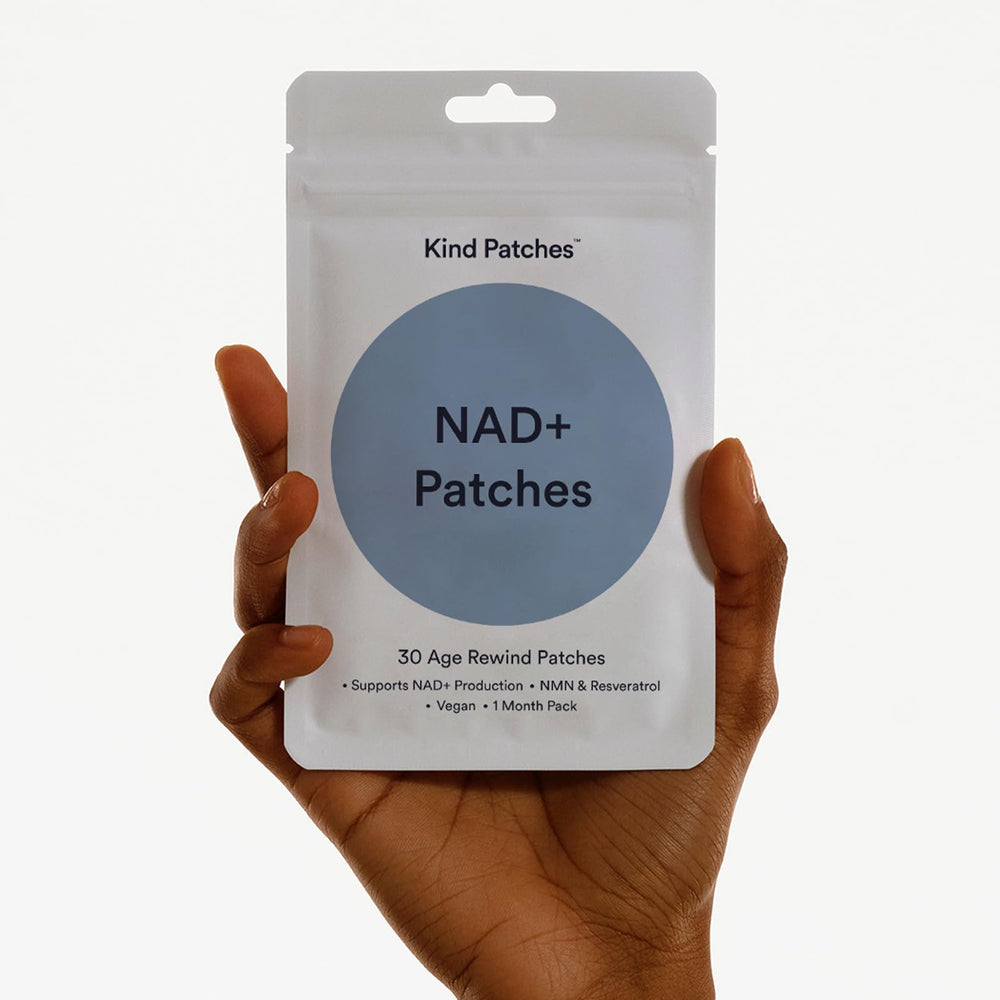 Kind Patches NAD Plus ingredients close-up highlighting NMN and NAC uses.