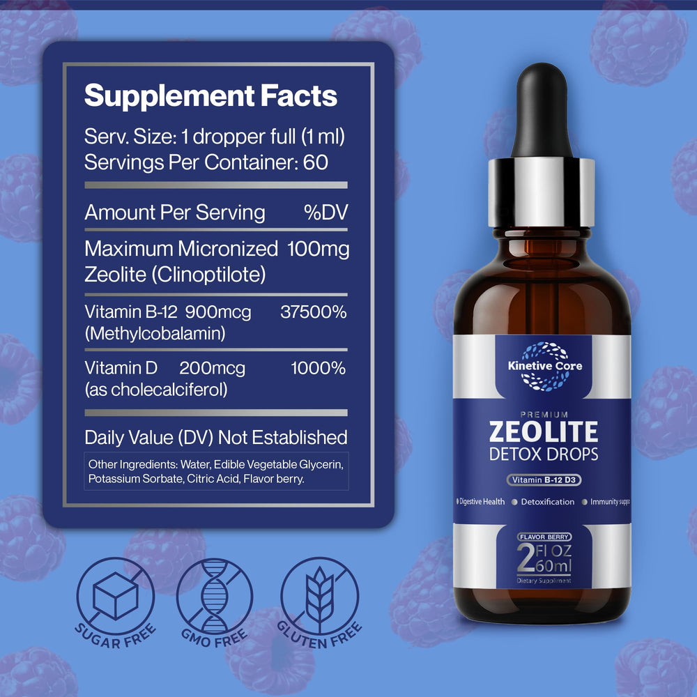 Zeolite Drops raspberry flavor visuals inviting easy daily use