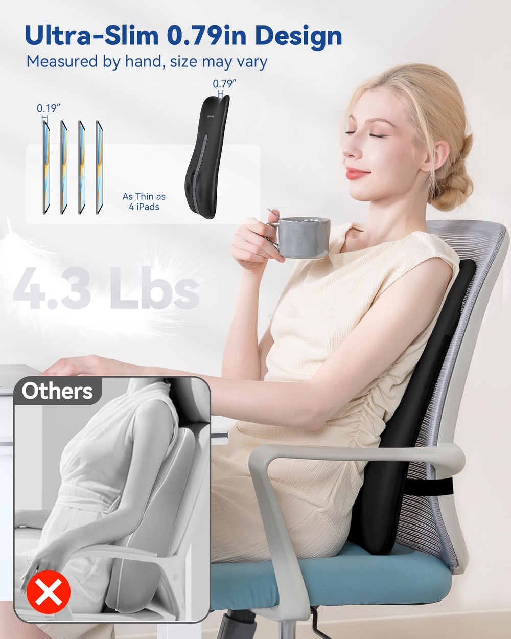 KingPavonini ultra-slim back massager fits chairs and car seats discreetly.