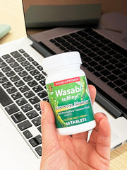 KINJIRUSHI Wasabi Sulfinyl label confirms gluten-free and vegan formulation.