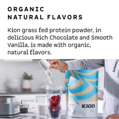 Kion Clean Protein scoop beside tub showing serving amount for workouts.