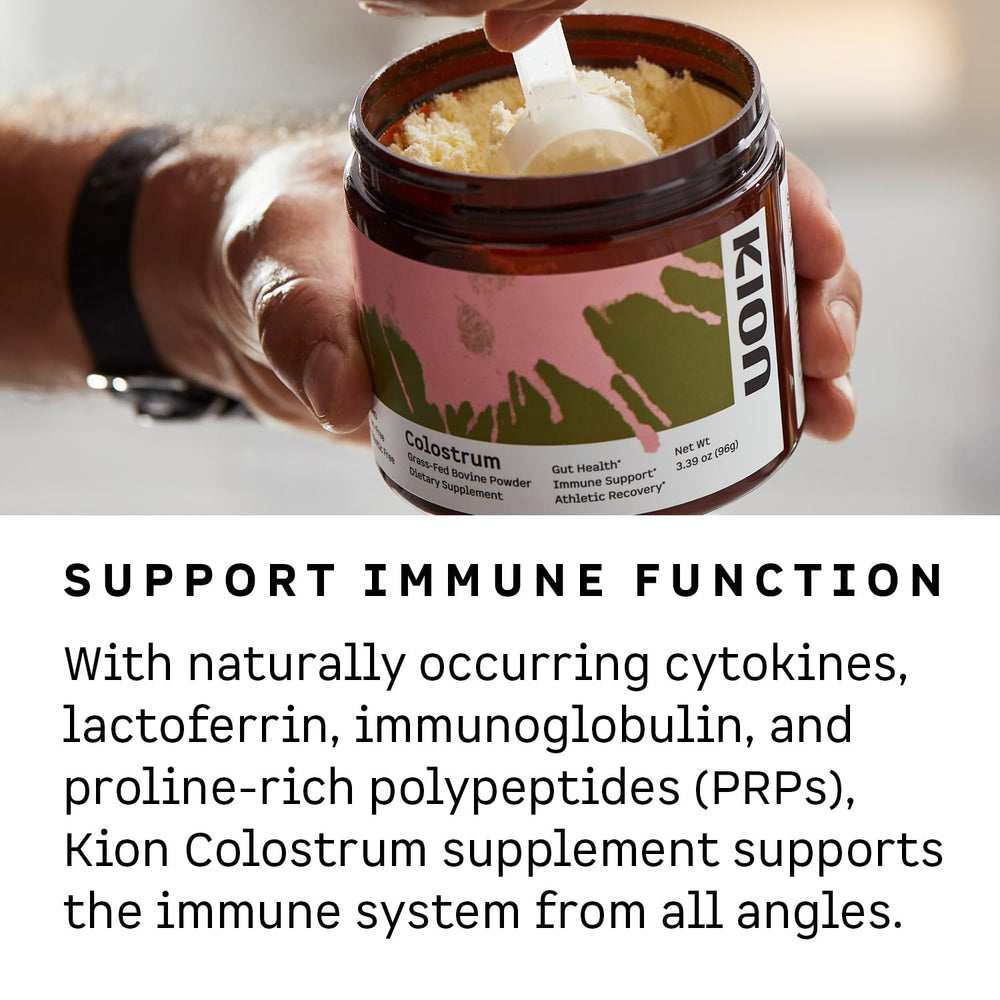 Kion Colostrum PRPs close-up highlighting proline-rich polypeptides for gut signaling.