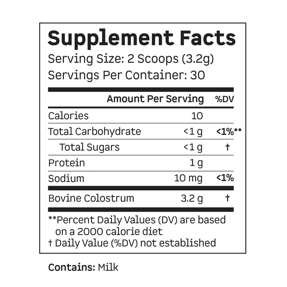 Kion Colostrum label detail showing grass-fed sourcing.