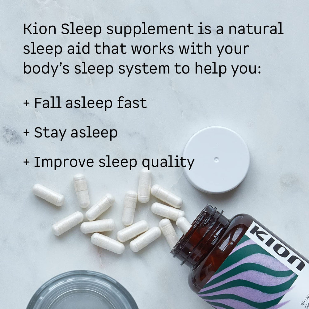Kion Sleep packaging on nightstand shows clear dosing for easy nightly use.