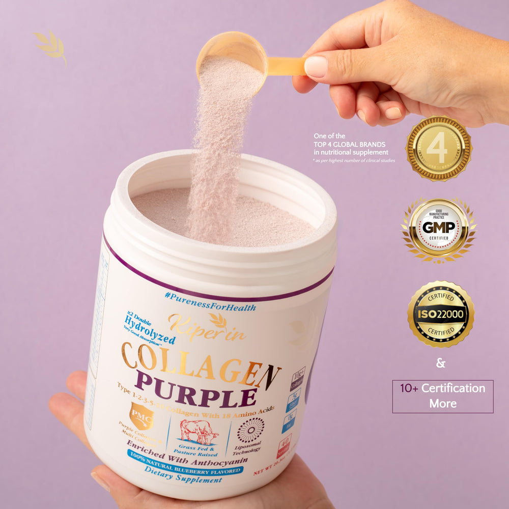 Kiperin Purple Collagen Peptides cup-ready setup for a convenient morning ritual.
