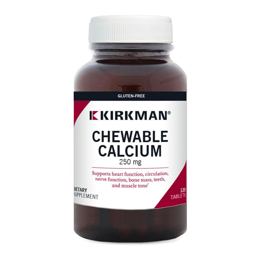 Kirkman calcium 250mg with vitamin D3 tablets bottle for daily bone support.