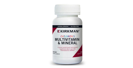 Kirkman Children’s Multivitamin Capsules bottle showing complete nutrient blend for daily growth support