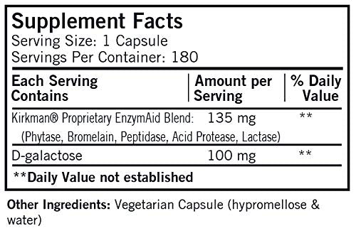 Kirkman Enzyme-Aid capsules label highlights plant-based enzyme support