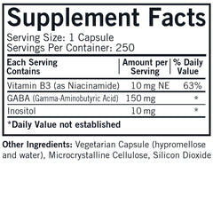 Kirkman GABA capsules close-up highlights soothing ingredients for relaxation.