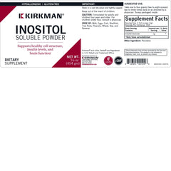 Close-up of Kirkman hypoallergenic, gluten-free and casein-free label on bottle.