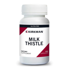 Kirkman Milk Thistle bottle with capsules; supports liver health and GI wellness