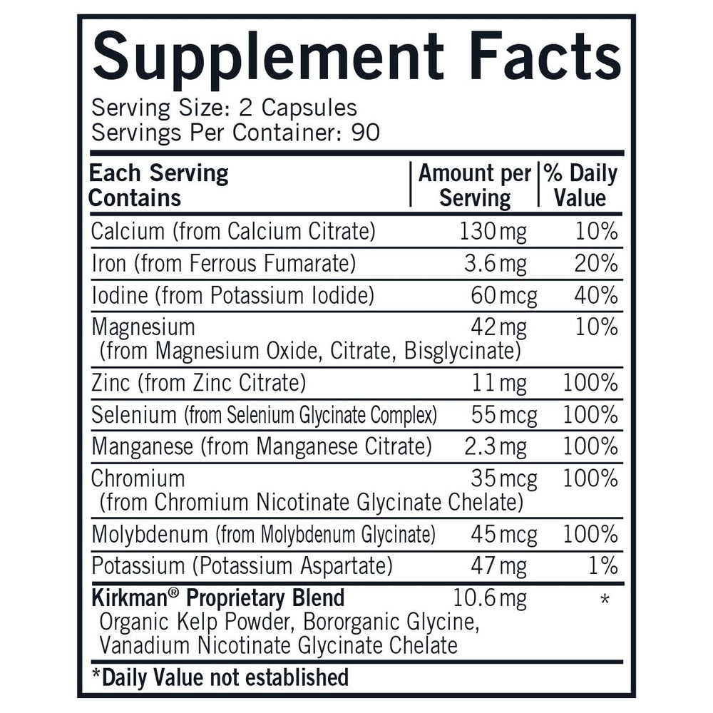Kirkman MMCPS capsules close-up highlighting plant-based, gluten-free formula.