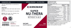 Kirkman Super Nu-Thera label ingredients shows gluten- and casein-free formula.